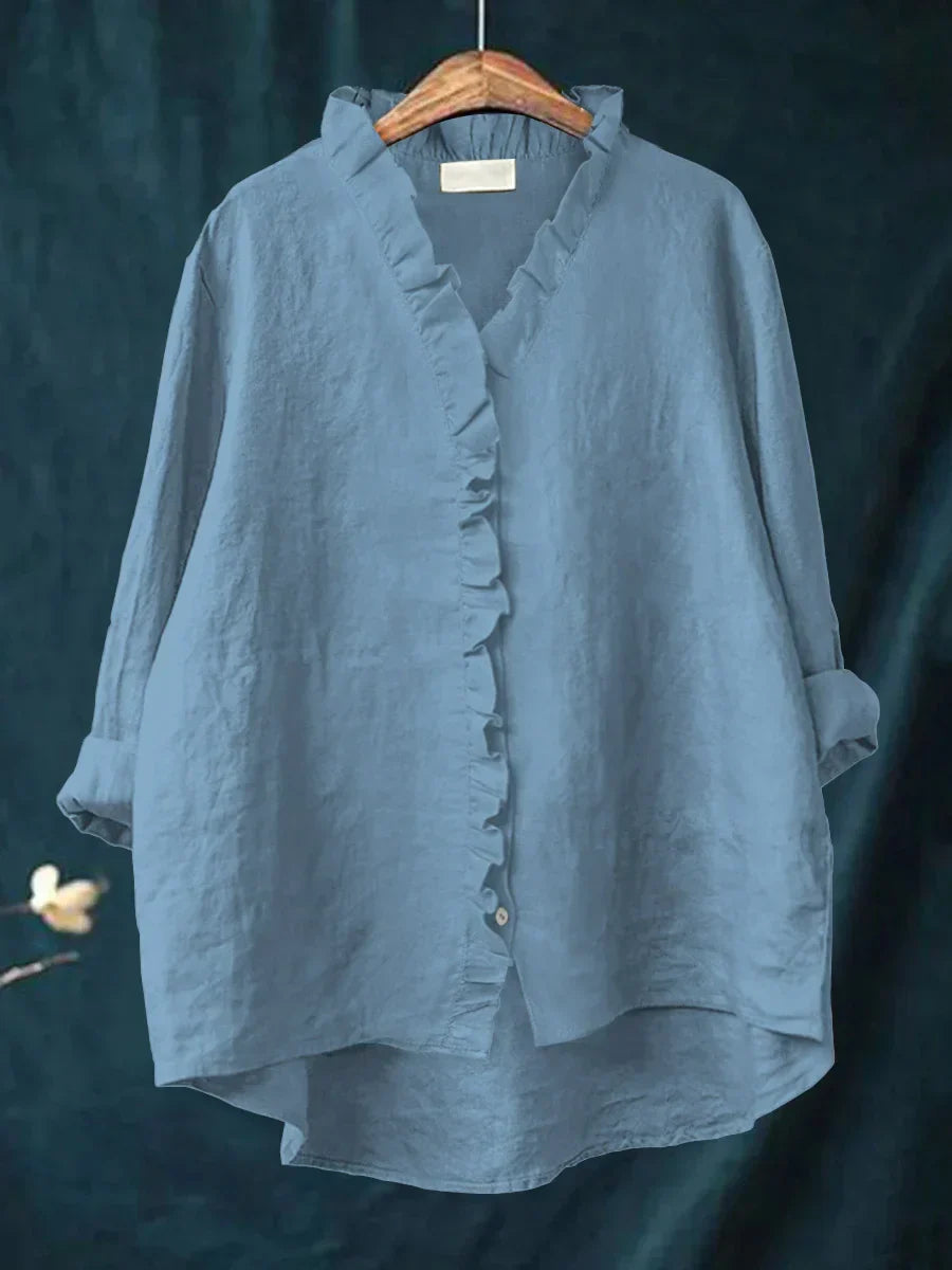 Sanela | Camicia Casual in Cotone e Lino con Volant Elegante