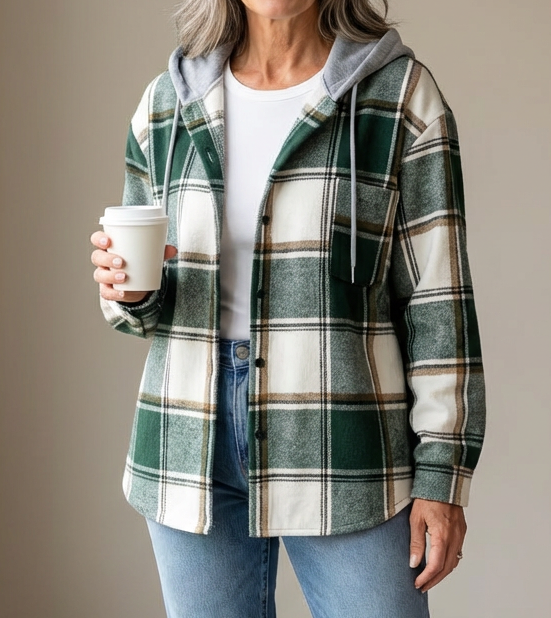 Marina | Giacca Morbida a Quadri con Cappuccio