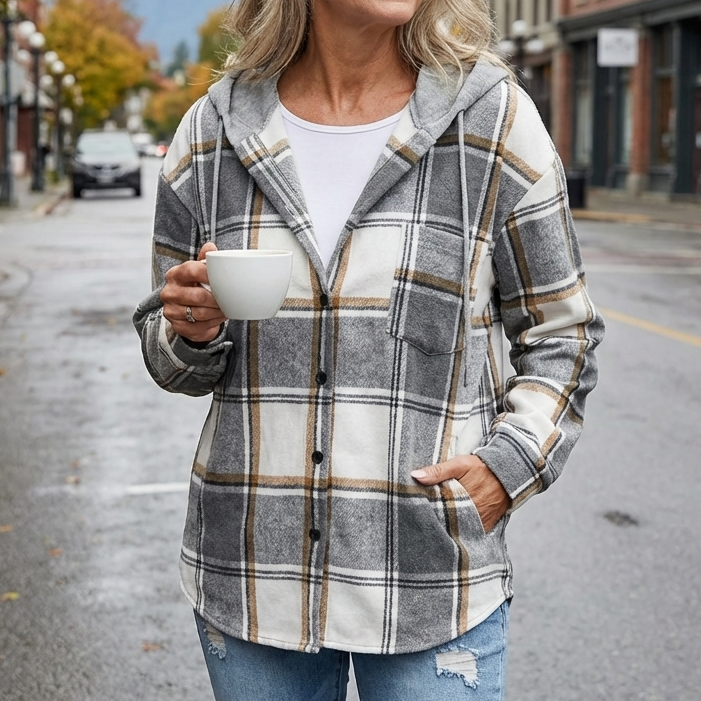 Marina | Giacca Morbida a Quadri con Cappuccio