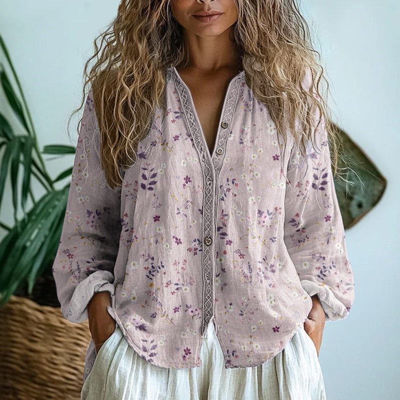 Ambre | Camicia Vintage a Stampa Foglie