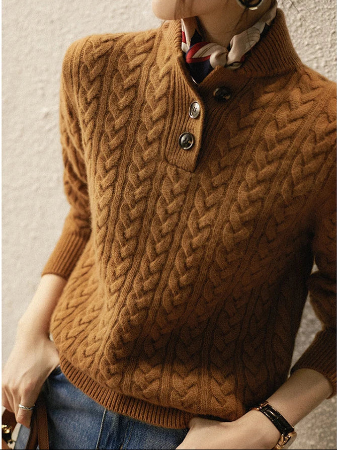 Carla | Maglione in Maglia Intrecciata con Bottoni