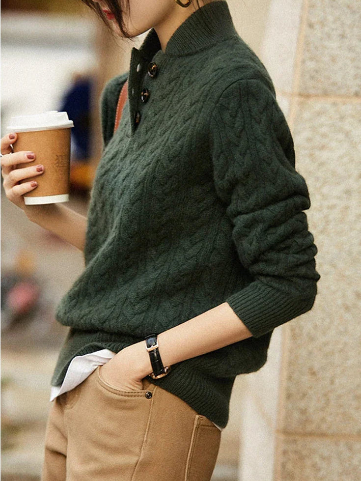 Carla | Maglione in Maglia Intrecciata con Bottoni