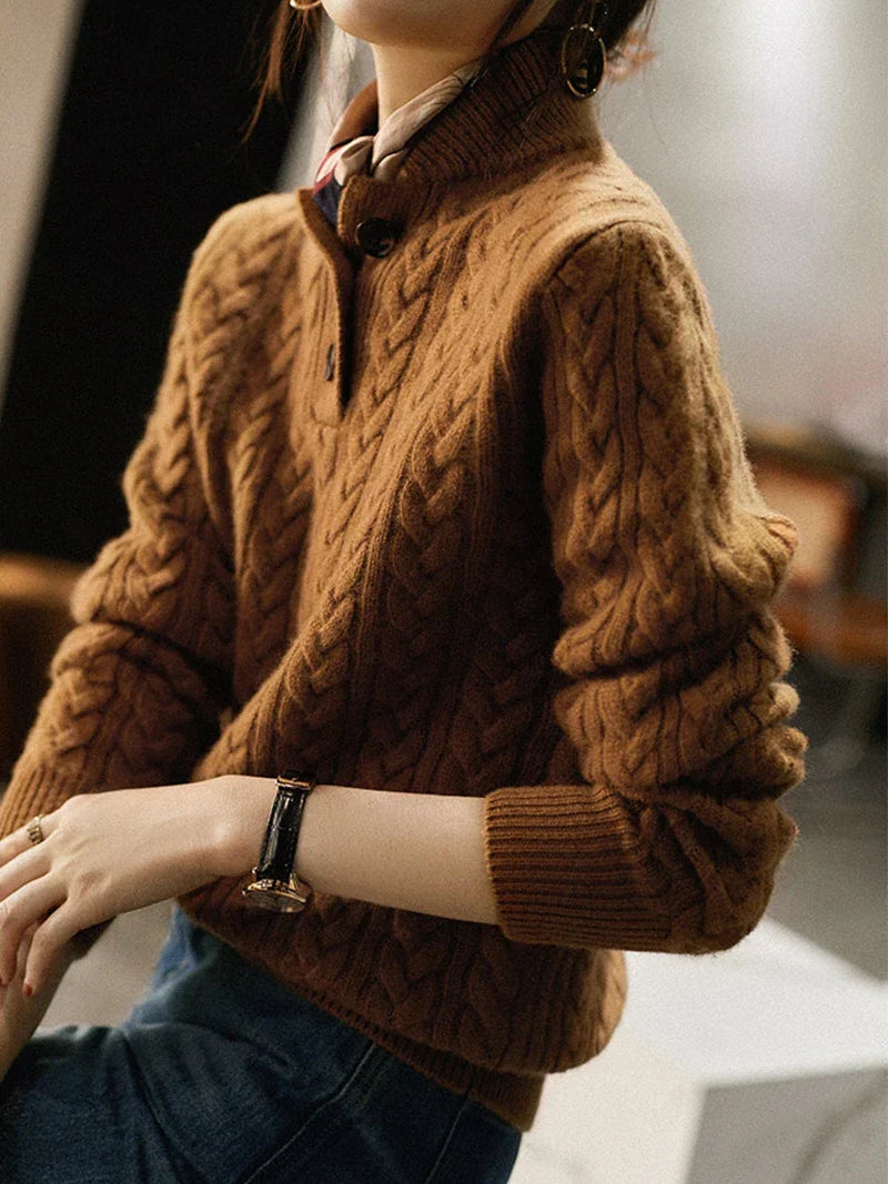 Carla | Maglione in Maglia Intrecciata con Bottoni