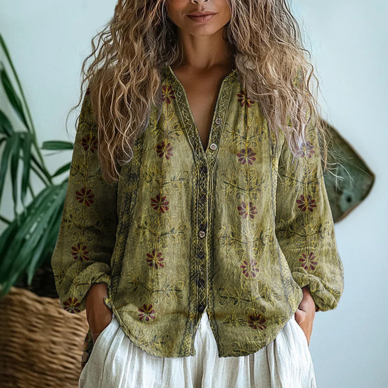 Ambre | Camicia Vintage a Stampa Foglie