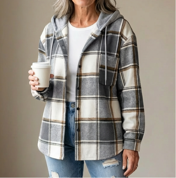 Marina | Giacca Morbida a Quadri con Cappuccio