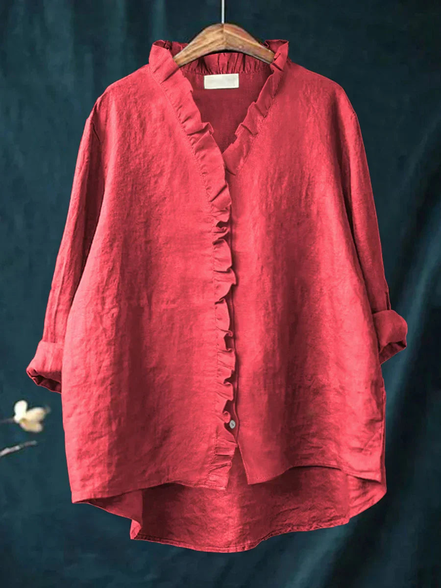 Sanela | Camicia Casual in Cotone e Lino con Volant Elegante