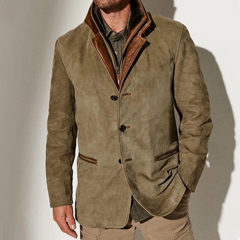 Victor | Giacca vintage in suede con dettagli in pelle