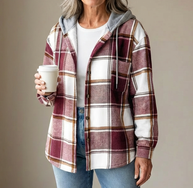 Marina | Giacca Morbida a Quadri con Cappuccio