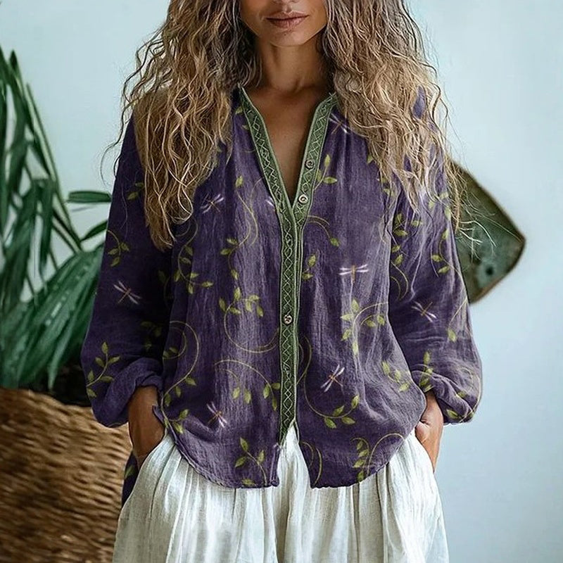 Ambre | Camicia Vintage a Stampa Foglie