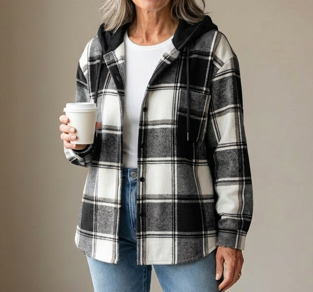 Marina | Giacca Morbida a Quadri con Cappuccio