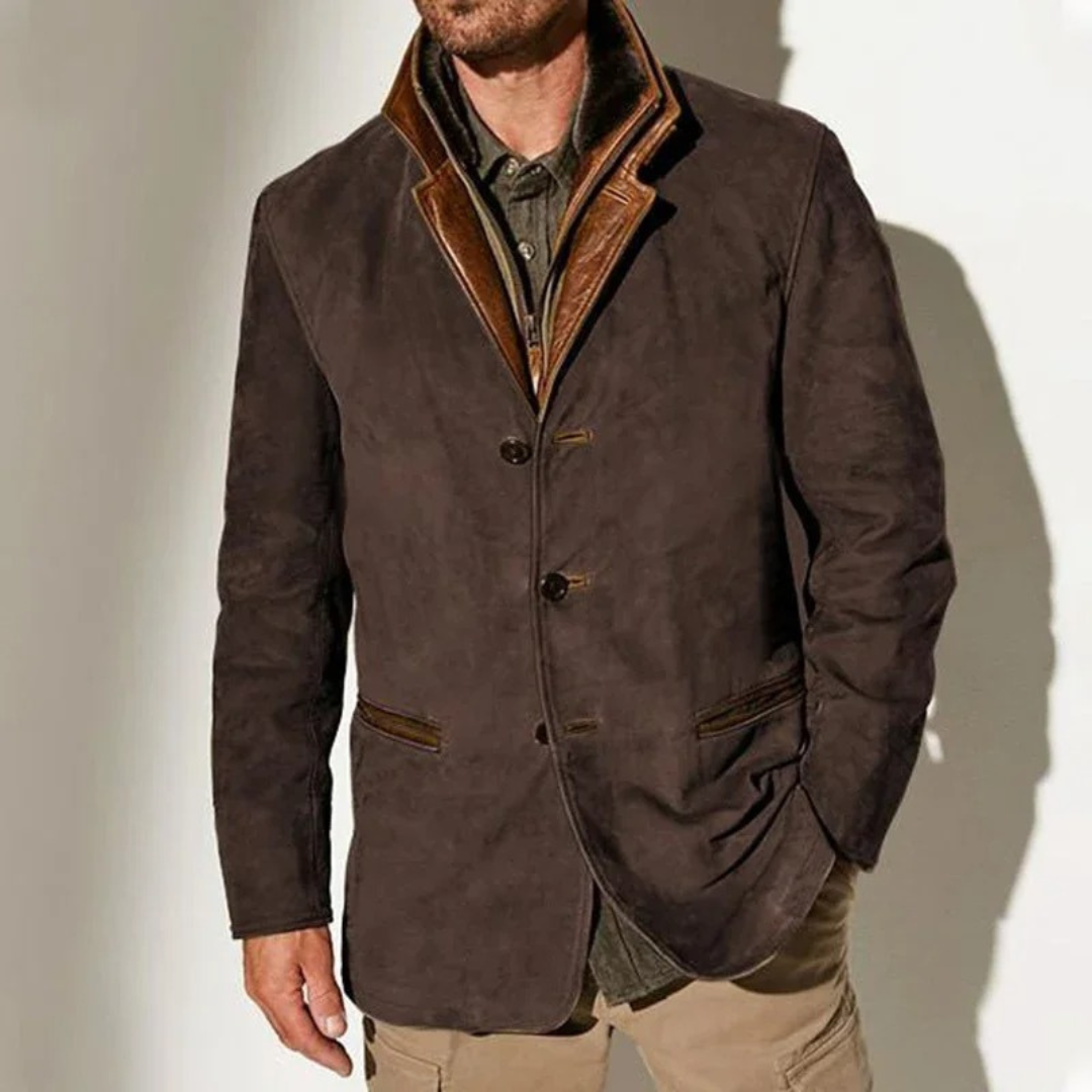 Victor | Giacca vintage in suede con dettagli in pelle