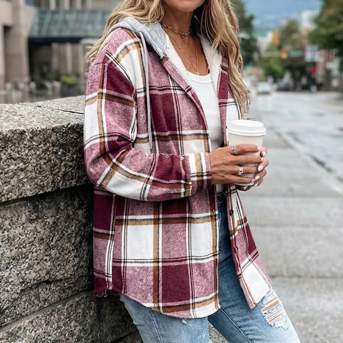 Marina | Giacca Morbida a Quadri con Cappuccio