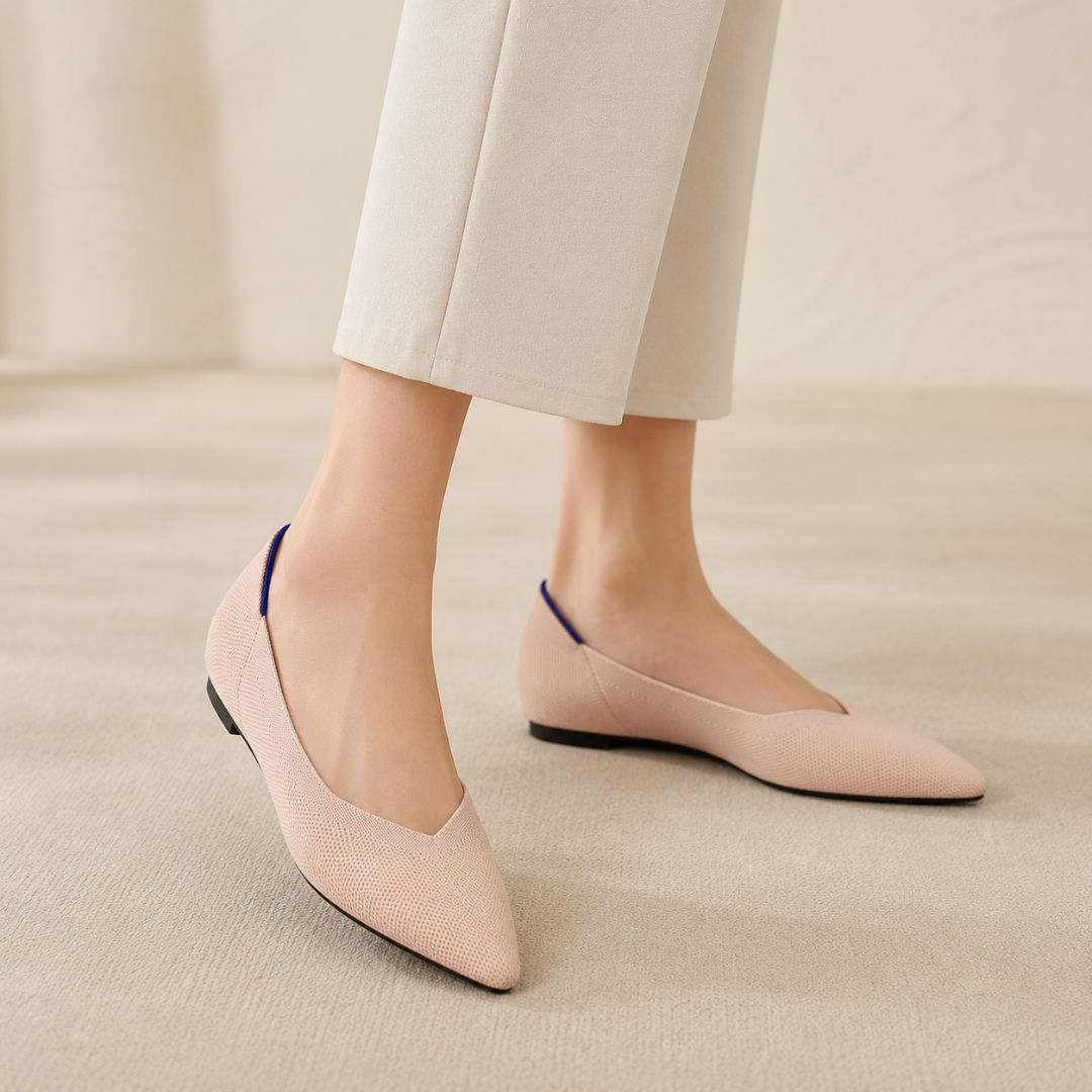 Ballerine donna rosa chiaro a punta con profilo sottile e tacco basso