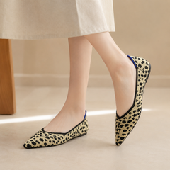 Ballerine donna a stampa ghepardo beige e nera con bordo a contrasto