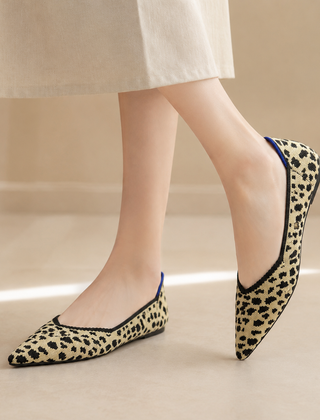 Ballerine donna a stampa ghepardo beige e nera con bordo a contrasto