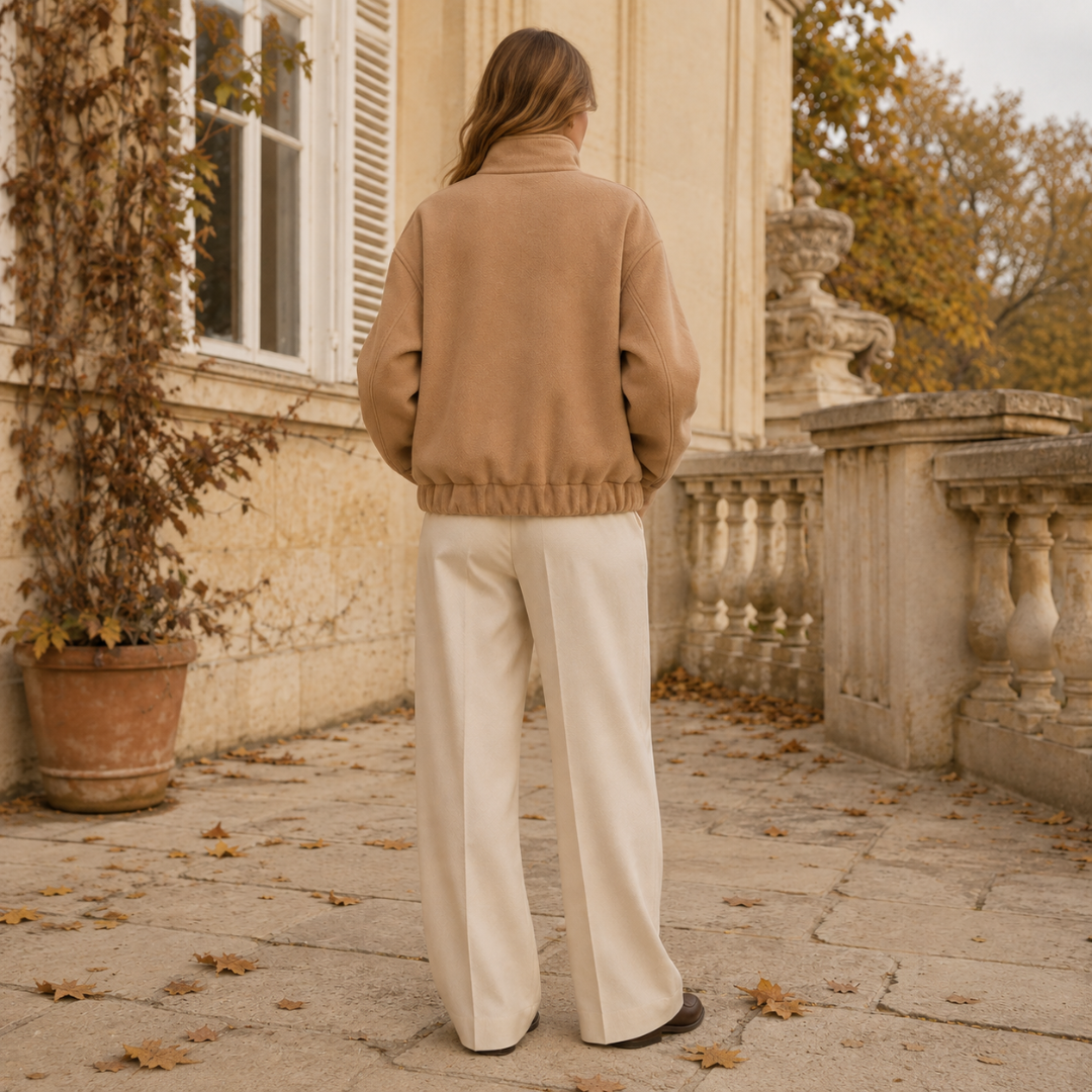 Retro del bomber donna beige con spalle ampie e fondo elasticizzato