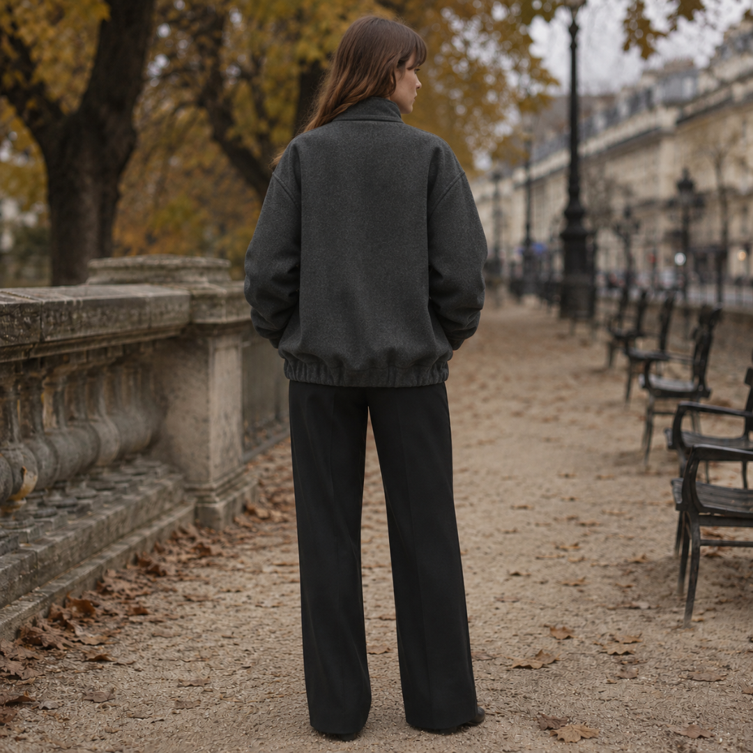 Retro del bomber donna grigio scuro con linea ampia e bordo elastico