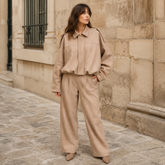 Bomber beige donna con spalline e cucitura orizzontale sul davanti
