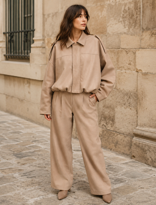 Bomber beige donna con spalline e cucitura orizzontale sul davanti