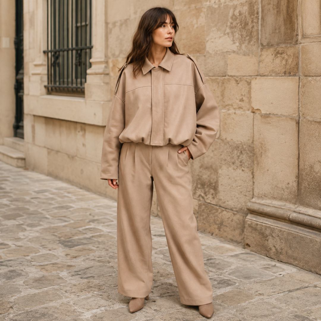 Bomber beige donna con spalline e cucitura orizzontale sul davanti