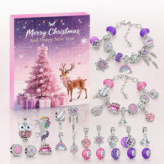 Calendario dell'Avvento con due braccialetti completi, charm, perline e collane