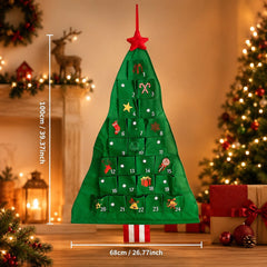 Calendario dell'Avvento con stella rossa e indicazione delle misure 100 x 68 cm