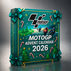 Scatola del calendario dell'Avvento MotoGP 2026 con logo e bastoncini di zucchero