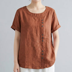 Camicetta donna arancione terracotta con orlo arrotondato e chiusura a bottoni