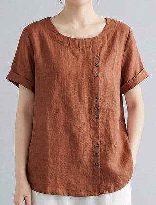 Camicetta donna arancione terracotta con orlo arrotondato e chiusura a bottoni