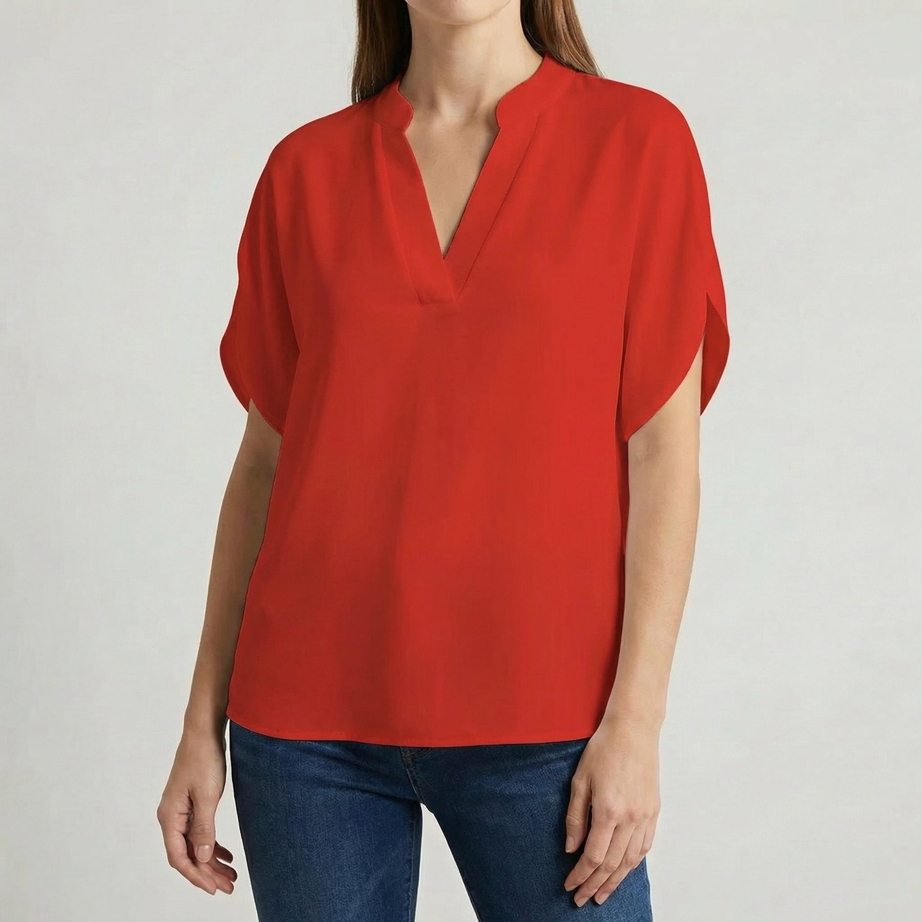Camicetta rossa donna con scollo a V e silhouette svasata sui fianchi