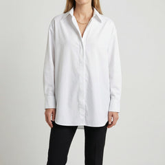 Camicia donna bianca oversize con colletto a punta e scollo a V aperto