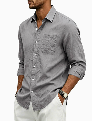 Camicia uomo grigio chiaro con taschino frontale e polsini risvoltati