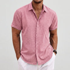 Camicia uomo rosa a maniche corte con colletto a punta e linea morbida