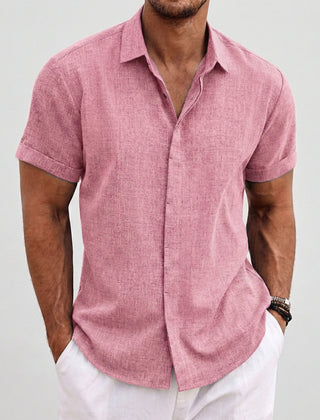 Camicia uomo rosa a maniche corte con colletto a punta e linea morbida