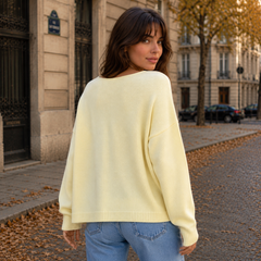 Retro del cardigan donna giallo in maglia con orlo inferiore a coste