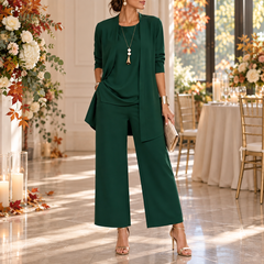 Completo donna verde scuro con top a girocollo e pantaloni a gamba larga