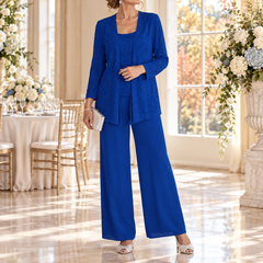 Completo blu royal con giacca a paillettes e pantaloni larghi