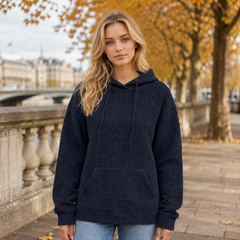 Felpa blu navy con cappuccio a nido d'ape, coulisse e tasca a marsupio