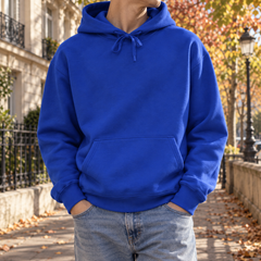 Felpa blu royal con cappuccio da uomo e ampia tasca a marsupio frontale