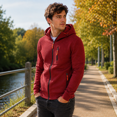 Felpa con cappuccio uomo rossa con zip chiusa e coulisse sul cappuccio