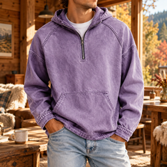 Felpa con cappuccio uomo lavanda effetto delavato con cursore metallico