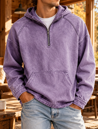 Felpa con cappuccio uomo lavanda effetto delavato con cursore metallico