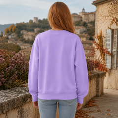 Retro della felpa donna viola in tinta unita con fondo a coste