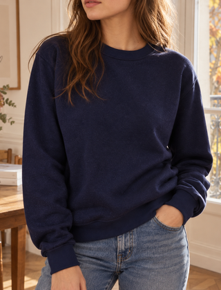 Felpa donna blu navy con maniche lunghe e bordi a coste su polsini