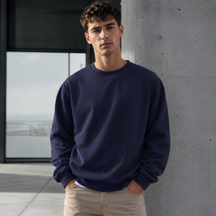 Felpa uomo blu navy con collo tondo a coste e fondo a coste