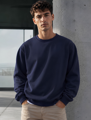Felpa uomo blu navy con collo tondo a coste e fondo a coste