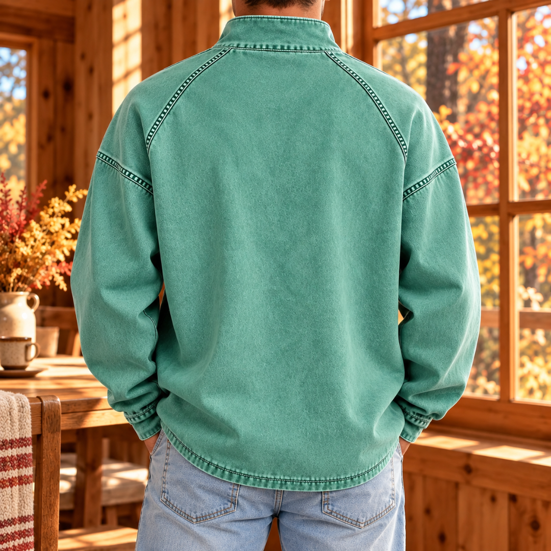 Retro della felpa uomo verde chiaro con cuciture raglan sulle spalle