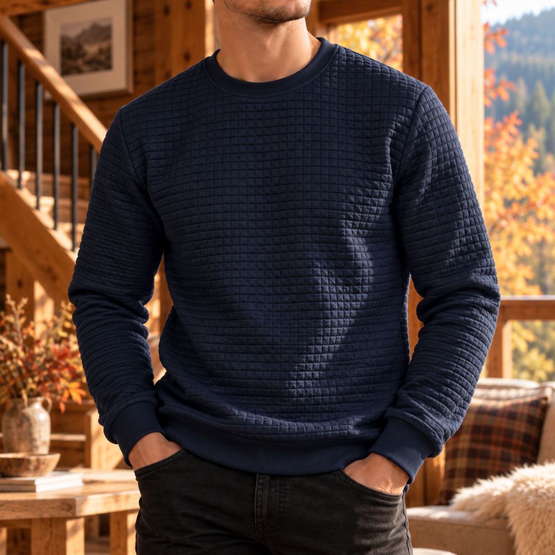 Felpa uomo blu navy con superficie trapuntata e scollo girocollo rifinito