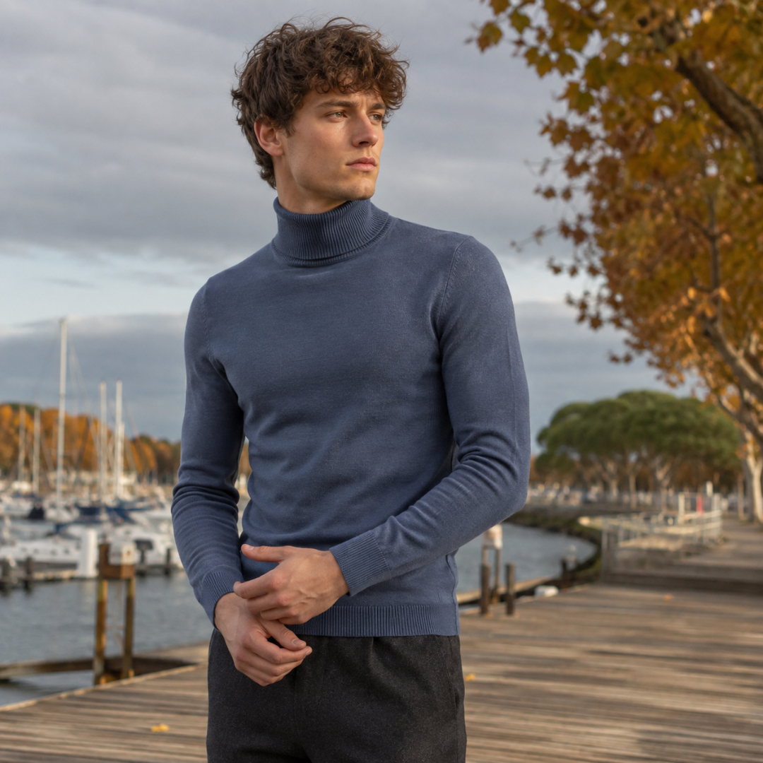 Maglione dolcevita antracite da uomo con collo alto a coste sul pontile