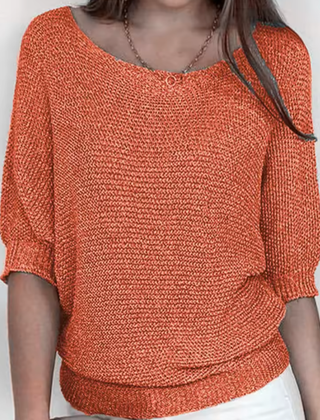 Maglione donna arancione con maniche a pipistrello e polsini lavorati a coste